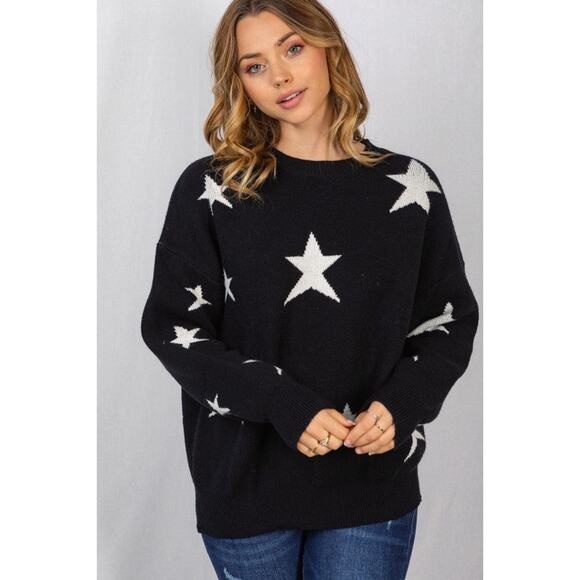 Star Bubble Sleeve Sweater-Black - Picture 2 of 3